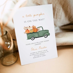 Pumpink Truck Baby Shower Invitation Template, Boy Baby Shower Invite, Fall Baby Shower, Instant Download - SN6