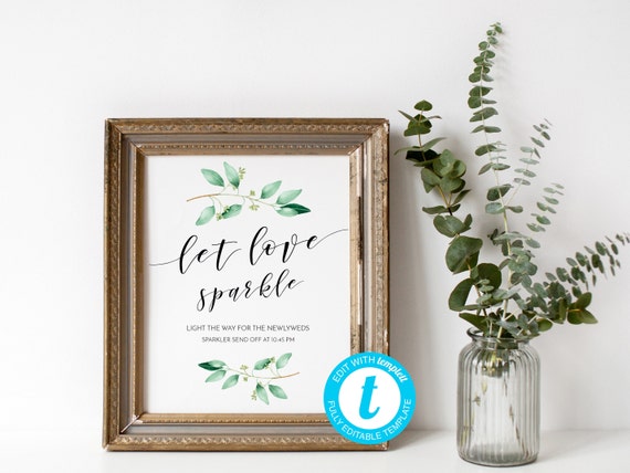 Wedding Sparkles Sign, Editable Template, Greenery Wedding Sparkle Sign, Sparkler Send Off, Printable, Instant Download - GN1 Il_570xn