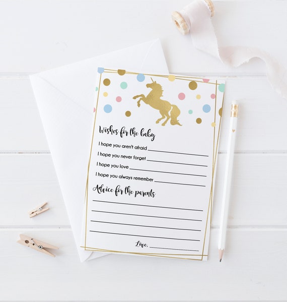 Unicorn Advice and Wishes Cards, Advice For Parents Wishes For Baby, Printable Baby Shower Game, Rainbow, Confetti Unicorn Baby Shower - GR4 Il_570xn