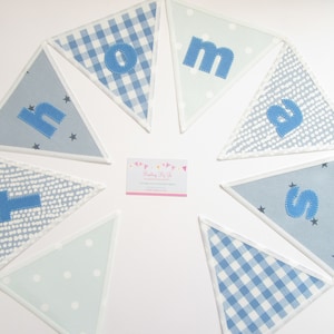 Personalised Boys Blue Fabric Name Bunting: Handcrafted Nursery Garland