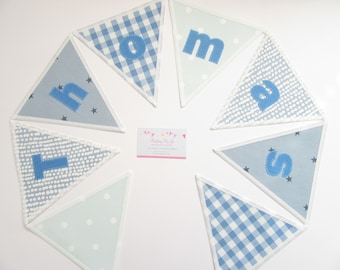 Personalised Boys Blue Fabric Name Bunting: Handcrafted Nursery Garland
