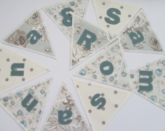 Personalized Name Fabric Bunting Banner, Handcrafted New Baby Personalised Gift, Garland Room Decoration, Birthday Present, Made in the UK