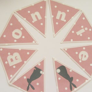 Personalised Name Fabric Pink Bunting, New Baby Garland Gift, Handcrafted Personalized Nursery Room Decoration, Birthday Bunny Celebration