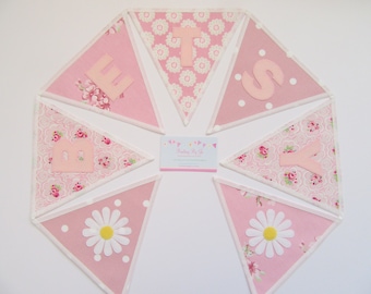 Personalised Fabric Bunting Banner: Pink Floral Nursery Daisy Decoration