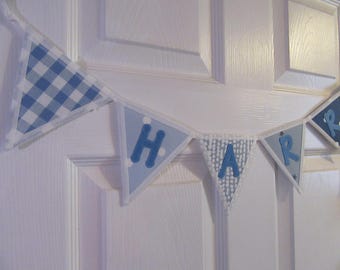 Personalised Blue Fabric Name Bunting: Boy's Room Personalized Door Sign