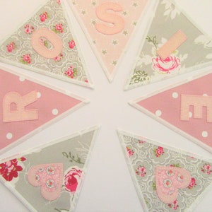 Personalised Bunting Name Garland, New Baby Gift, Fabric Banner, Personalized Nursery Room Decoration, Birthday Party Celebration, Grey Pink