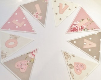 Personalised Fabric Bunting: Handmade Floral Garland Wall Art, Girl's Custom Name Personalized Banner