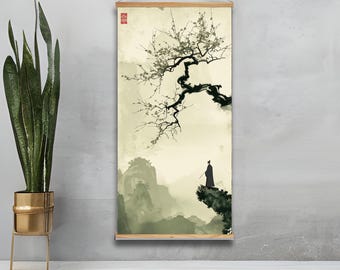 Arte de pared con pergaminos de inspiración asiática moderna - Pergaminos de estilo artístico asiático - 17,5 x 36 pulgadas - Viene con impresión y herrajes - Obra de arte para colgar