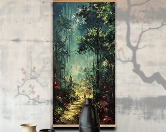 Fantasy Forest Art Scroll - Beautiful Asian Style Art Choose from 8 versions 17.5x36 inches - Print and Hanging Hardware Included