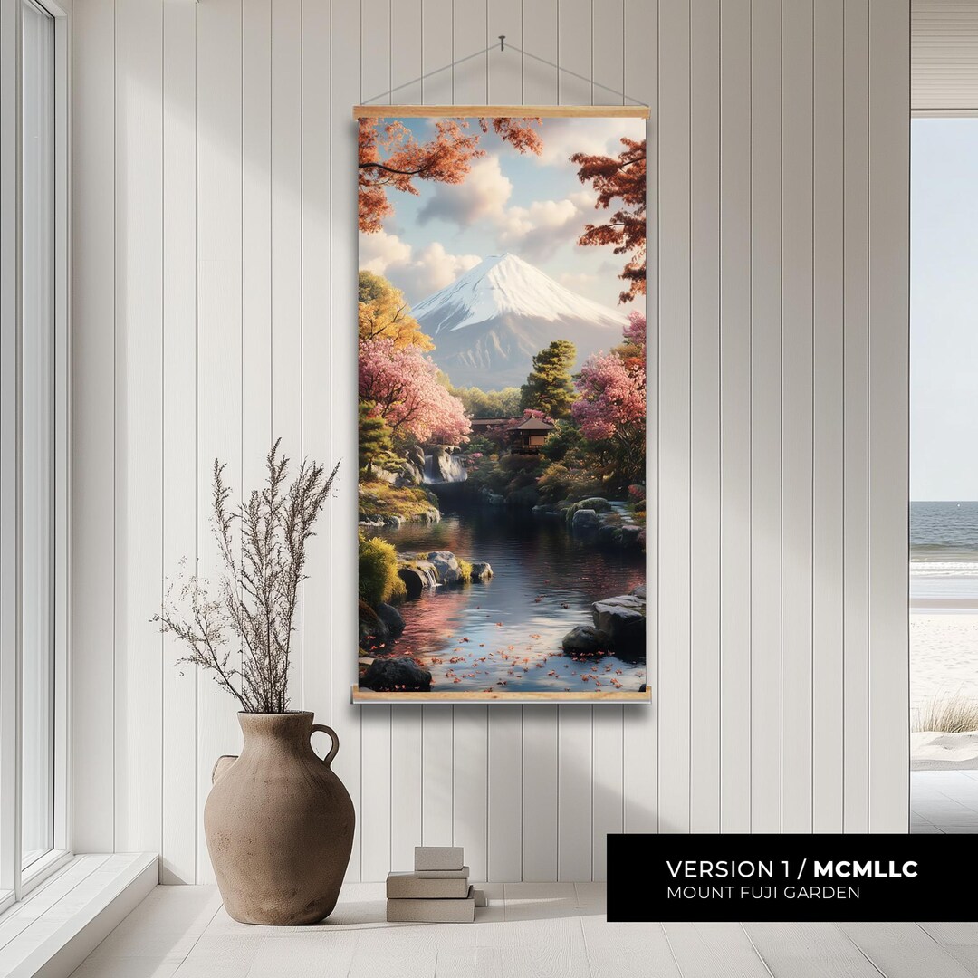 Japanese Garden Serenity Scroll - Mount Fuji Landscape - Modern Asian ...