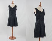 Vintage black dress, 60s lace dress, black sheath dress, mini dress, audrey style, sixties sartorial dress, cocktail dress, classic dress
