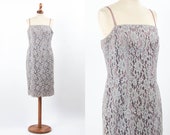 1950s Dress, Lace 50s Dress, Sheath Vintage Dress, Fifties Wiggle Dress, 50s Lace Dress, Grey Color, Macrame, Size M