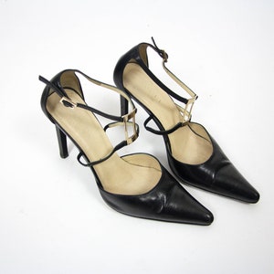 90er Jahre GUCCI, schwarze Lederschuhe, Stiletto, schwarze Sandale, Gucci Vintage, Mary Jane, Größe es 37 1/2