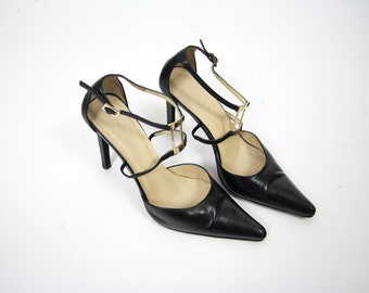 90s GUCCI, Black Leather Shoes, Stiletto, Black Sandal, Gucci Vintage, Mary Jane, Size It 37 1/2