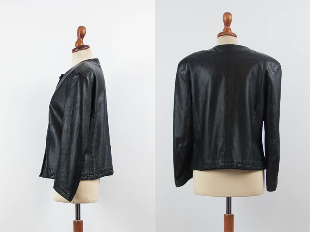 80s Vintage Jacket, Leather Black Jacket, Genuine Leather
