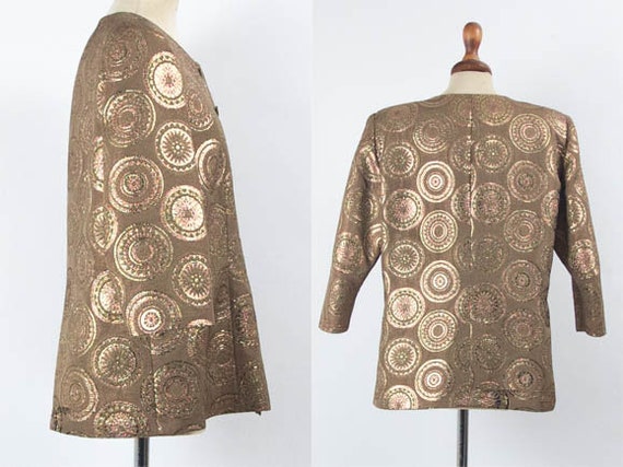 60s Vintage Blazer, Metallic Blazer, Brown Gold C… - image 2