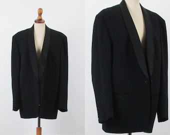 Vintage Tuxedo Blazer, 60s Blazer, Men Women, Black Color, Formal Prom Jacket, Regular Fit, Shawl Lapel Collar, Made In Germany