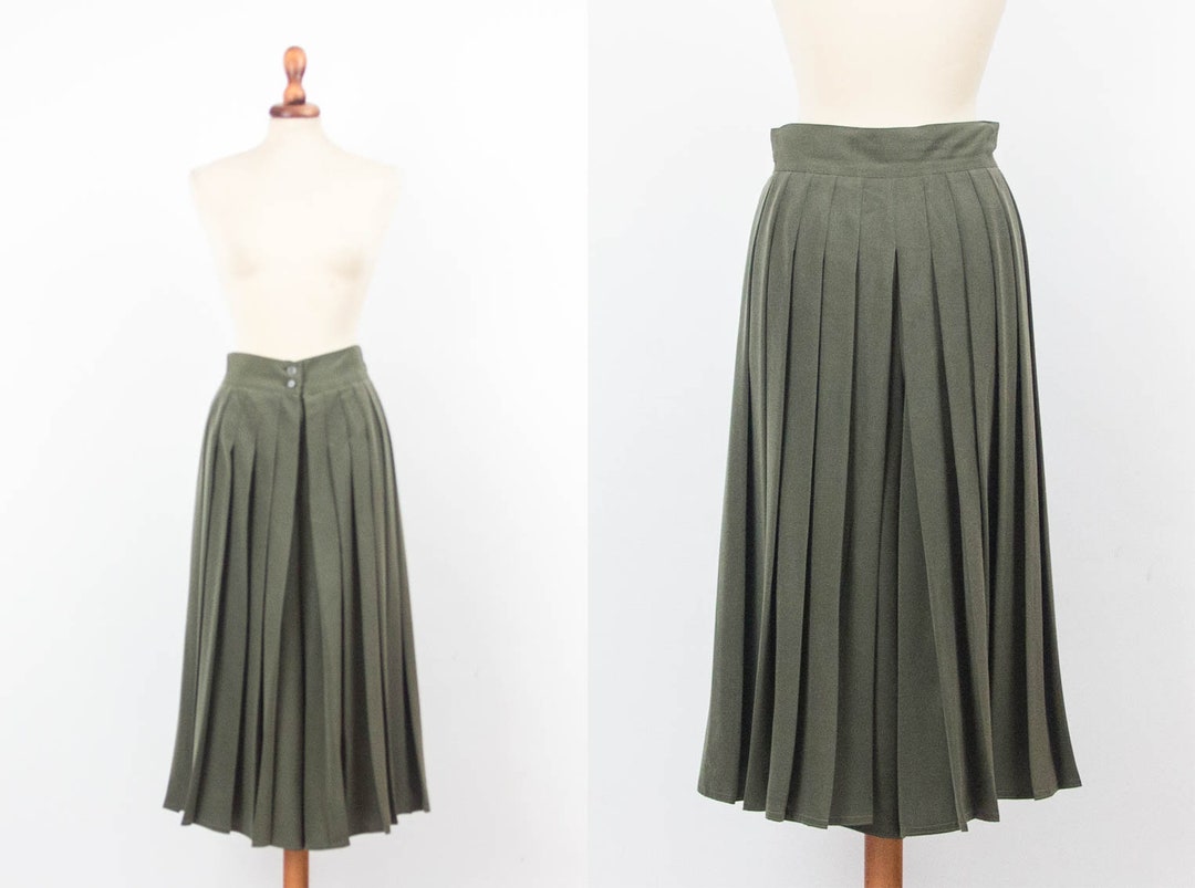 Skirt Trousers Vintage Green Wilde Color Pleated Pants High - Etsy