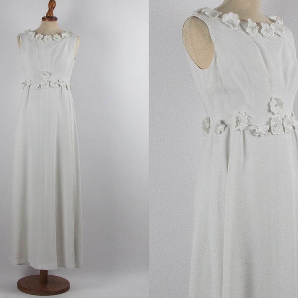 60s White Dress,Wedding Dress,  Vintage Sixties Dress, Floral, Rhinestones, Sleeveless, 60s Authentic, Bride Dress, Elegant, Ceremony Dress