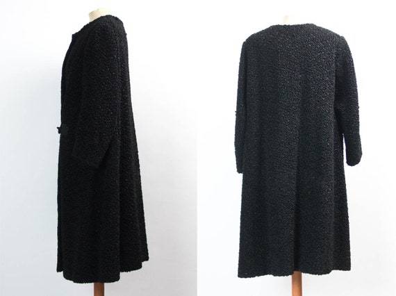 50s 60s Black Coat, Vintage Coat, Synthetic  Fur … - image 2