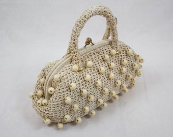vintage bag, straw handbag, cream white bag, rockabilly bag, made in italy, straw handbag, raffia white bag, 50s original