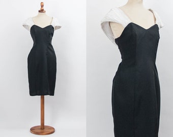 80s Black And White Dress, Vintage Eighties Dress, Cocktail Dress, 80s Party Dress, Little Black Dress, Size Medium