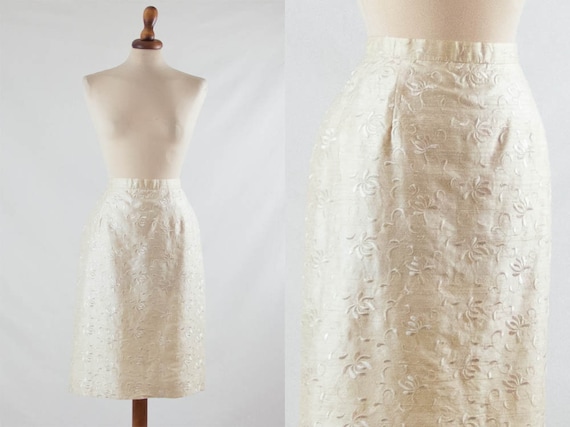 80s silk skirt, cream white skirt, longuette styl… - image 2