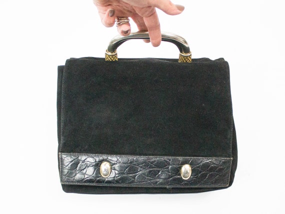 Black Handbag, Suede leather Style, Genuine, Kits… - image 1