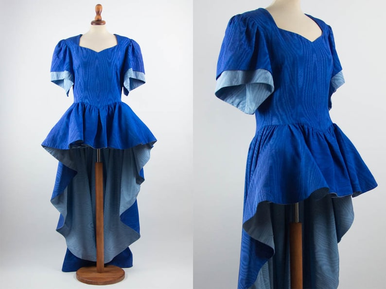 Made In Italy Costume Dress Pouf Skirt Blue Light Blue Color Train Dress Wide Shoulders Scenic Dress Sartorial 50s Vintage Dress