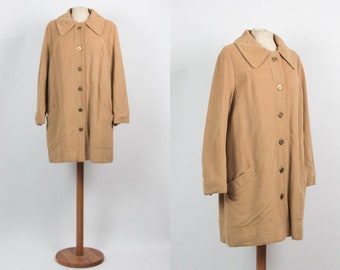 50s Vintage Coat, Wool Winter Coat, Beige Color, Long Sleeves Pockets,1950s Fashion, Size Medium