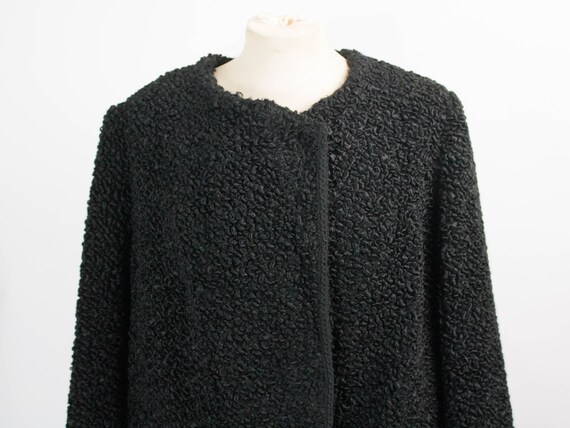 50s 60s Black Coat, Vintage Coat, Synthetic  Fur … - image 4