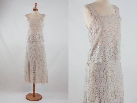 70s lace dress, vintage dress, two pieces dress, c