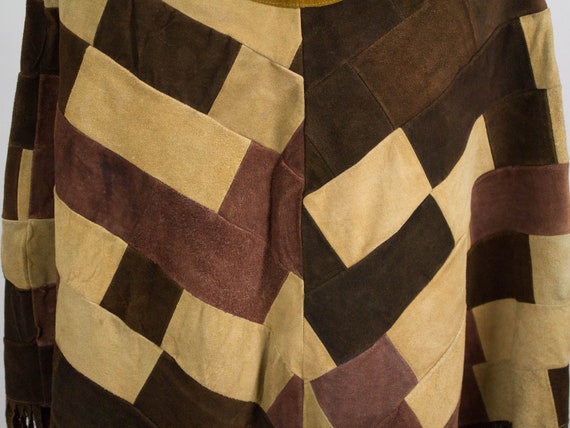 Leather Cape, 70s Vintage Coat, Patchwork, Brown … - image 9