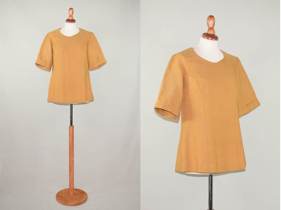 1960s Tunic Mustard Yellow, Tailored Top, Sixties… - image 1