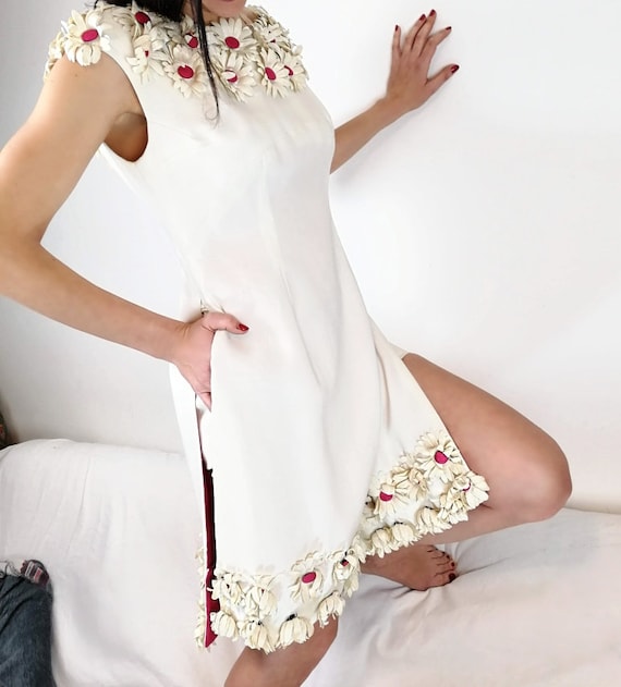 1960s Dress Vintage Floral Dress Daisy Dress 60s White Dress