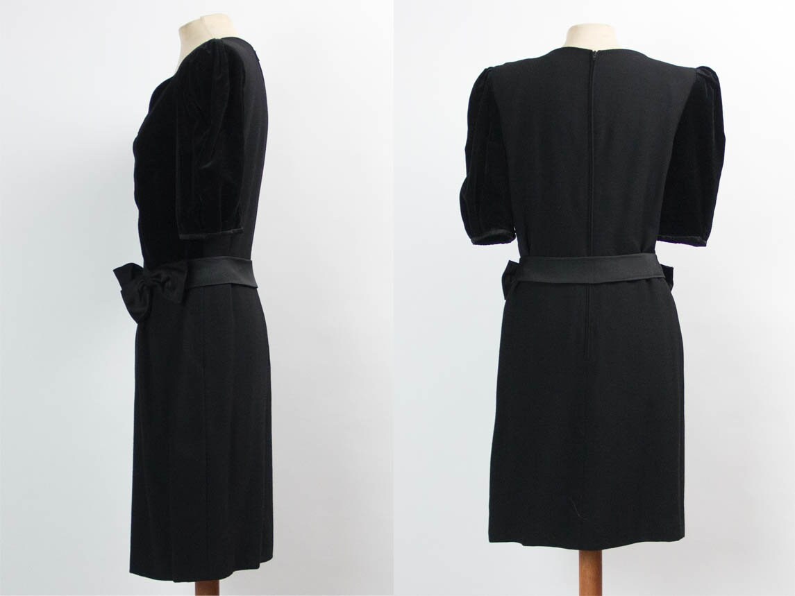 80s USA Union Made Black Velvet Big Shoulders Cocktail Party Mini Dress UK 10 main image 1