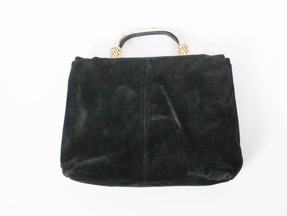 Black Handbag, Suede leather Style, Genuine, Kits… - image 2