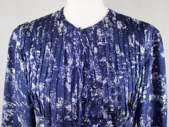 40s Vintage Dress,Blue White Dress, Bow Dress, Tai