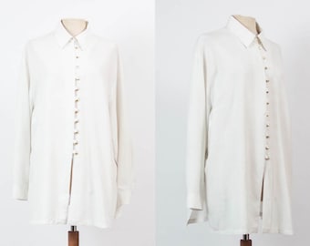 White Vintage Shirt, Eighties Vintage, Gold Buttons, 1980s,Oversize, Long Sleeves, 80s fashion, Size XL