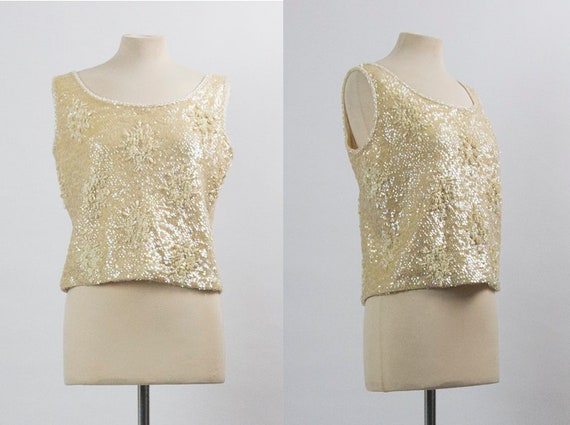 50s Vintage Top, Beaded Wool Top, 1950s Fashion, … - image 1