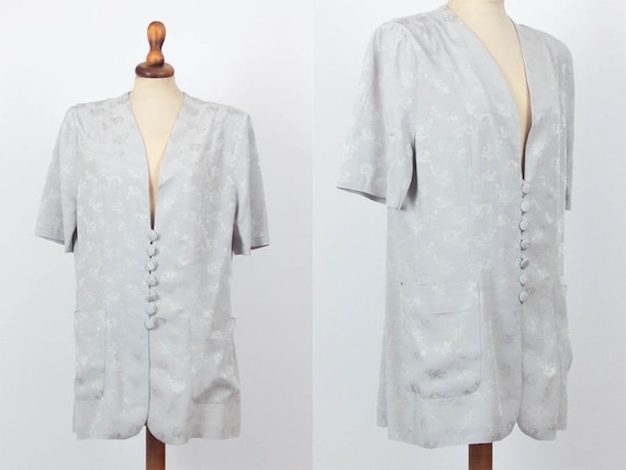 40s Blouse, Vintage Shirt, Buttons, Floral, Brocad
