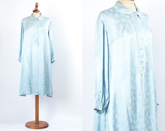 Vintage Night Dress, 1960s Lingerie, Sixties Dress, Blue Nightgown, Satin Night Dress, Romantic, Boho Chic