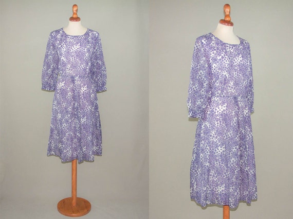 Vintage 70s floral dress / lilac purple flowers d… - image 3