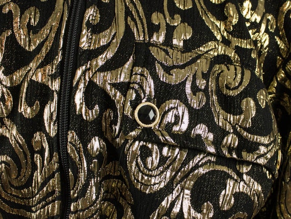 Black Jacket, 80s Vintage Coat, Gold And Black An… - image 9