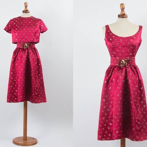 50s collection, 1950s Silk Dress, Dress Jacket Belt, Tailored, Pouf Dress, Rockabilly Dress, Size S