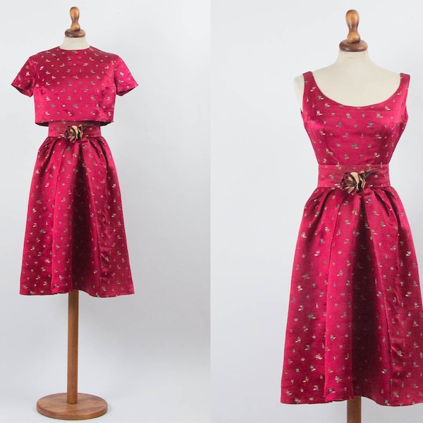 Collection des années 50, robe en soie des années 1950, robe veste ceinture, sur mesure, robe pouf, robe rockabilly, taille S