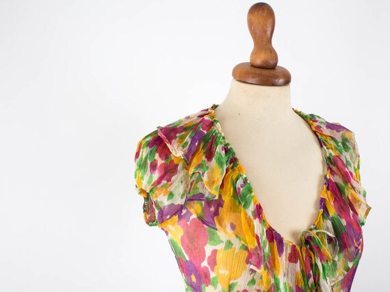 Silk Blouse, 1990s Floral, Flowers Vintage Top, F… - image 3