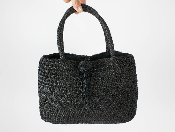 60s Vintage handbag, Black Color, Handles Bag, Si… - image 1