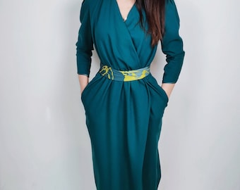 Pierre Cardin Dress, Vintage 70s, Pierre Cardin Paris, Oil Color, Crepe Wool, Long Sleeves Dress, Vintage Dress