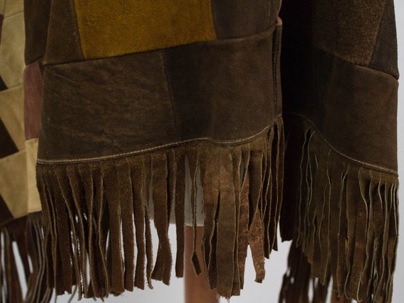 Leather Cape, 70s Vintage Coat, Patchwork, Brown … - image 8